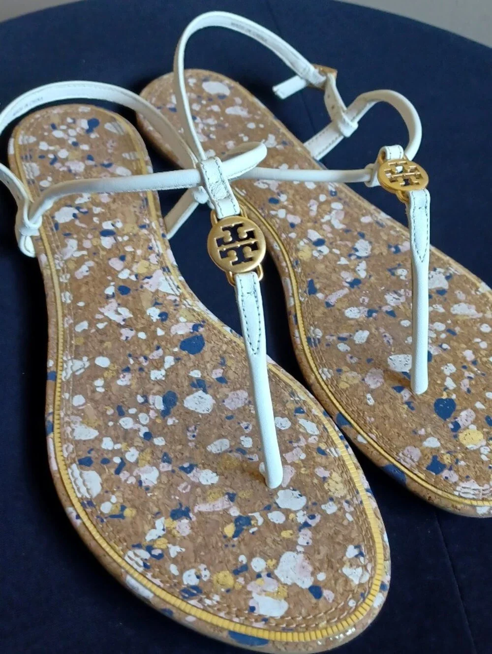 TORI BURCH Emmy Flat Sandals Confetti-speckled Cork Footbed 7-7.5